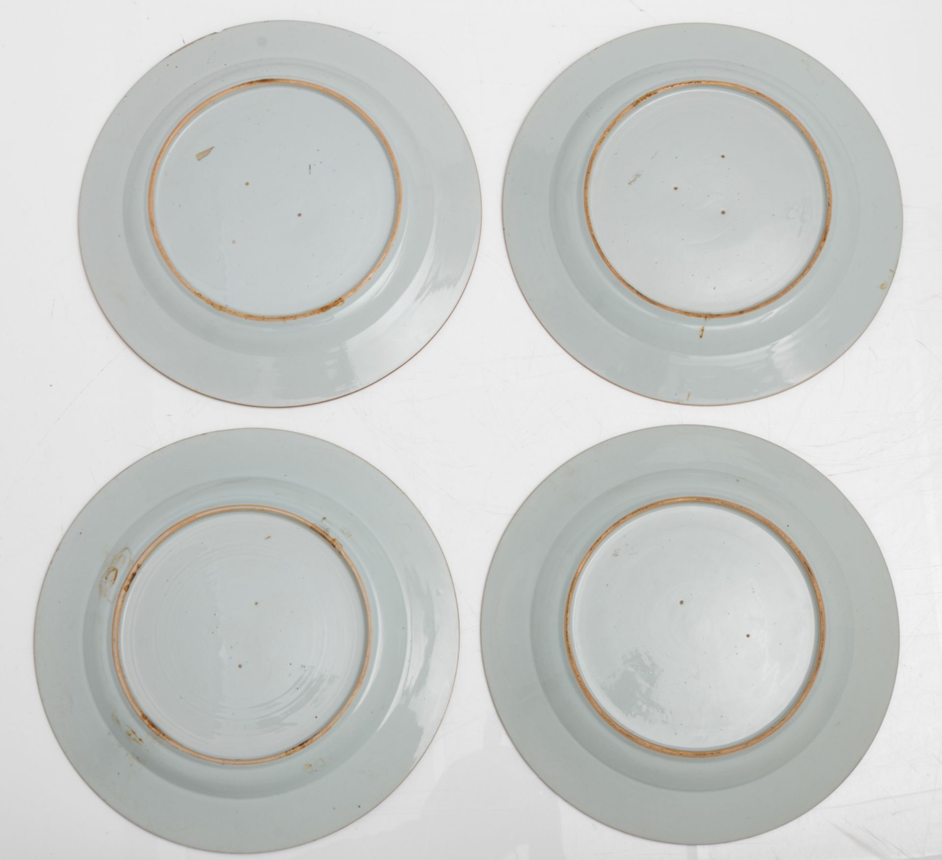 A lot of four large Chinese blue and white plates, decorated in the centre with birds in a garden se - Image 4 of 4