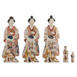 A lot of various Japanese Arita Imari figures, consisting of a set of three large female, one small