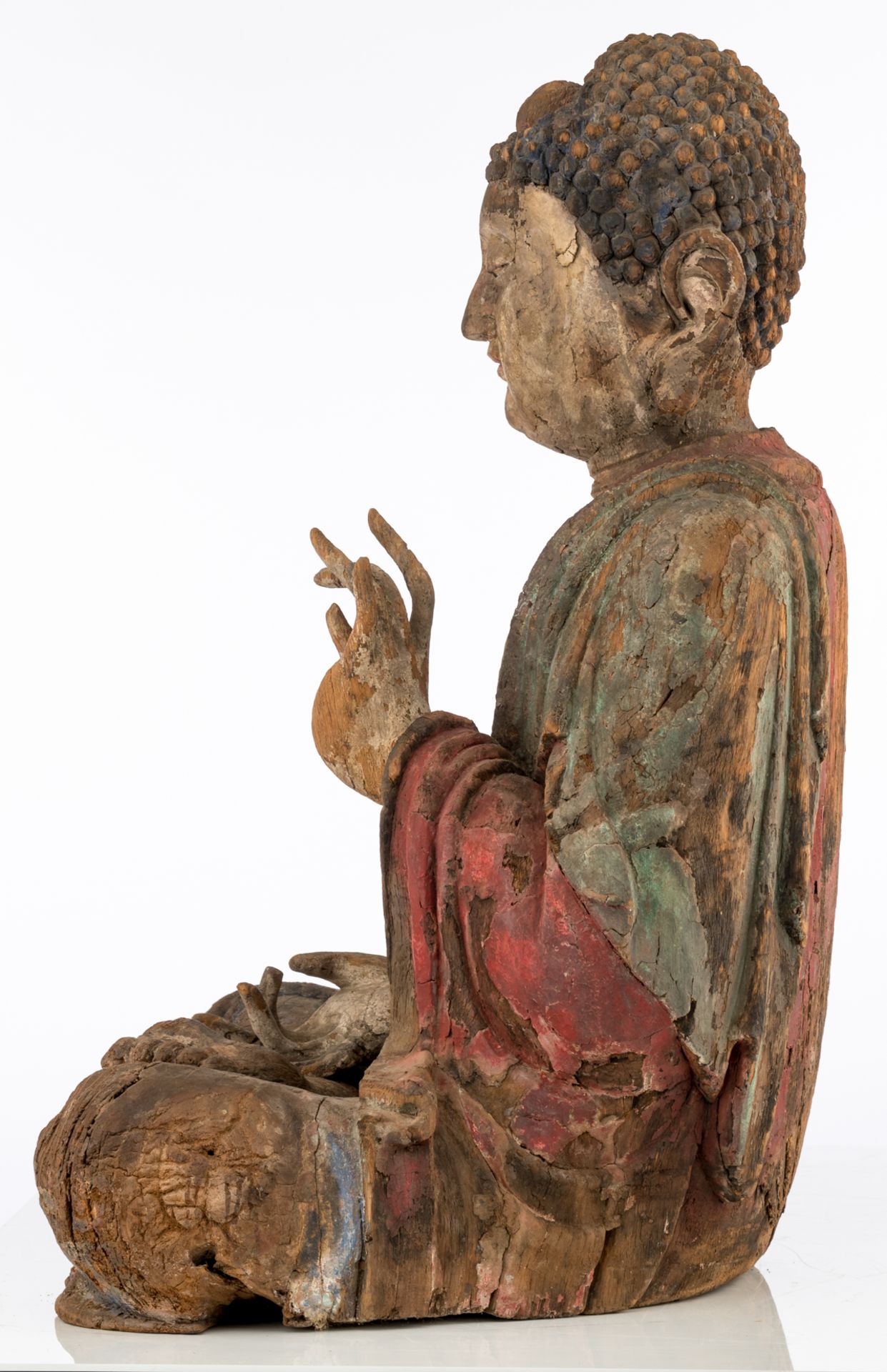 The Buddha, Shijiamuni (Sk. Sakyamuni), sits in meditation Lianhuazuo (Sk. Padmasana), with his hand - Image 2 of 5