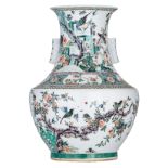 A Chinese famille verte Hu vase, overall decorated with birds, flowers and insects, H 53,5 cm