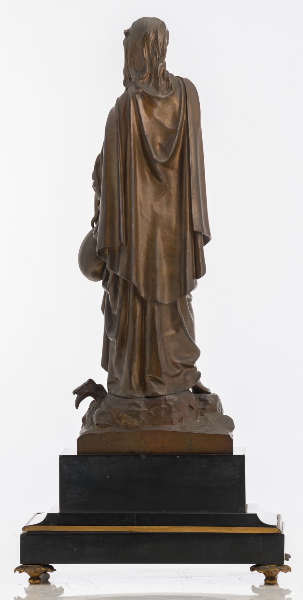 Bouret E., a girl with a lute, patinated bronze on a Noir Belge marble base, H 46 (without base) - 5 - Bild 3 aus 7