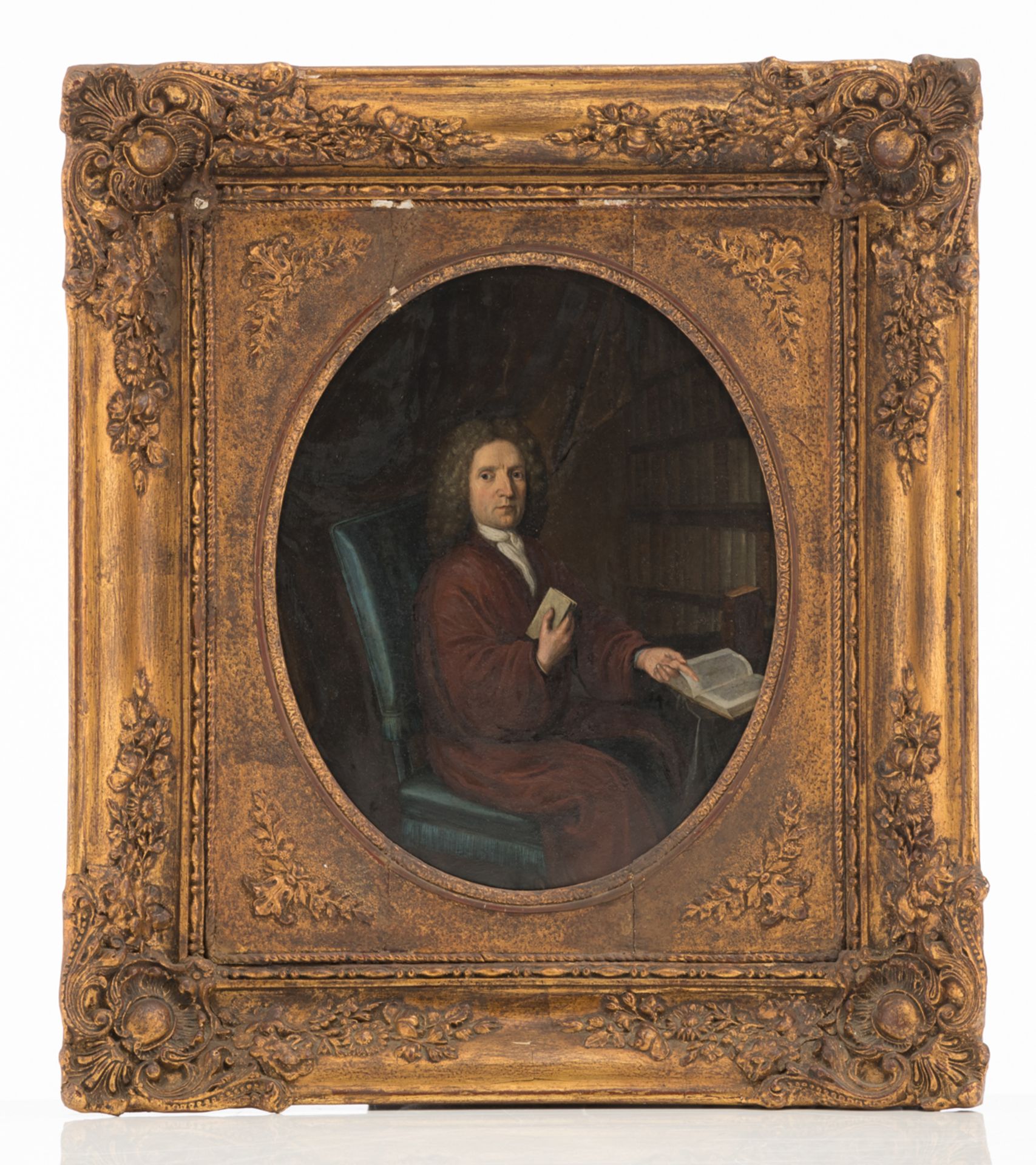 No visible signature, portrait of a bibliophile, 18thC, oil on copper, 31,5 x 38,5 cm - Bild 2 aus 5