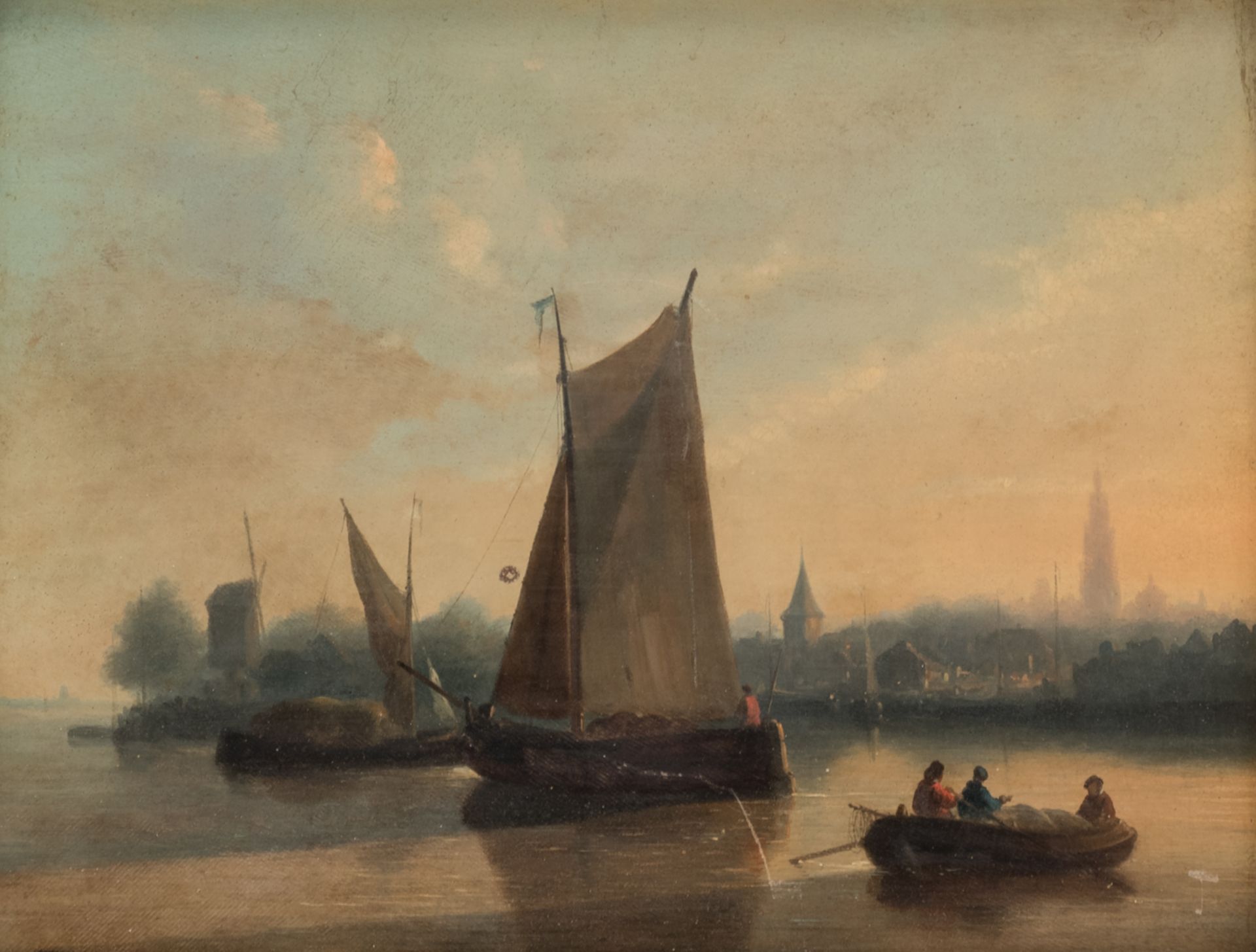 Monogrammed E. W., a harbour view, after Edward William Cooke, dated (18)65?, oil on panel, 27,5 x 3