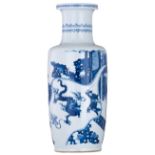 A Chinese blue and white rouleau vase, decorated with a scene referring to the mythical or historica