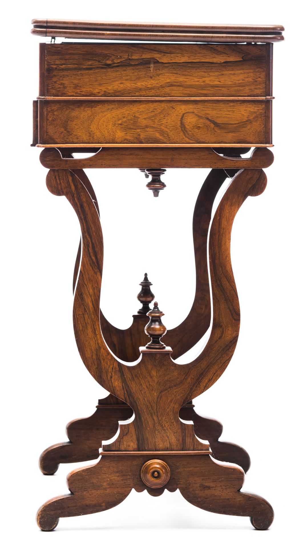 A rosewood veneered Biedermeier lady's needle working table, with bone escutcheons, inside the top w - Bild 3 aus 10