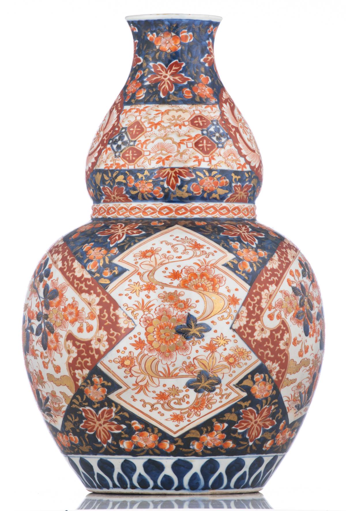 A Japanese Imari double gourd vase, decorated with birds on a flower branch, 19thC, H 46,5 cm - Image 4 of 6