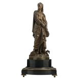 Bouret E., a girl with a lute, patinated bronze on a Noir Belge marble base, H 46 (without base) - 5