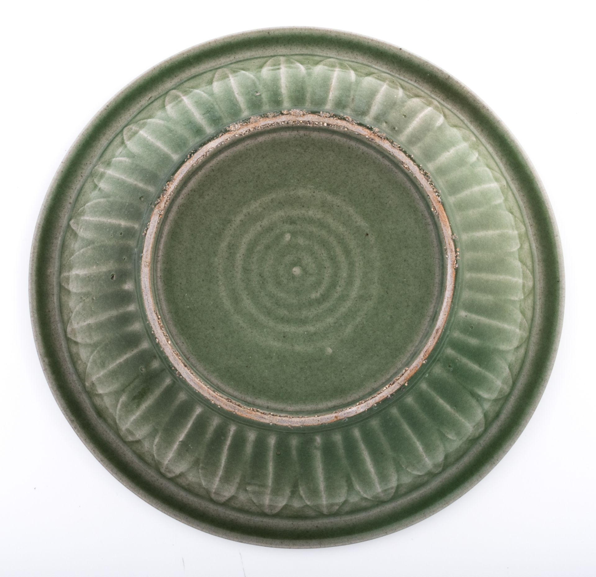 A Chinese celadon stoneware plate, decorated with incised waves and a three clawed dragon in appliqu - Image 2 of 2