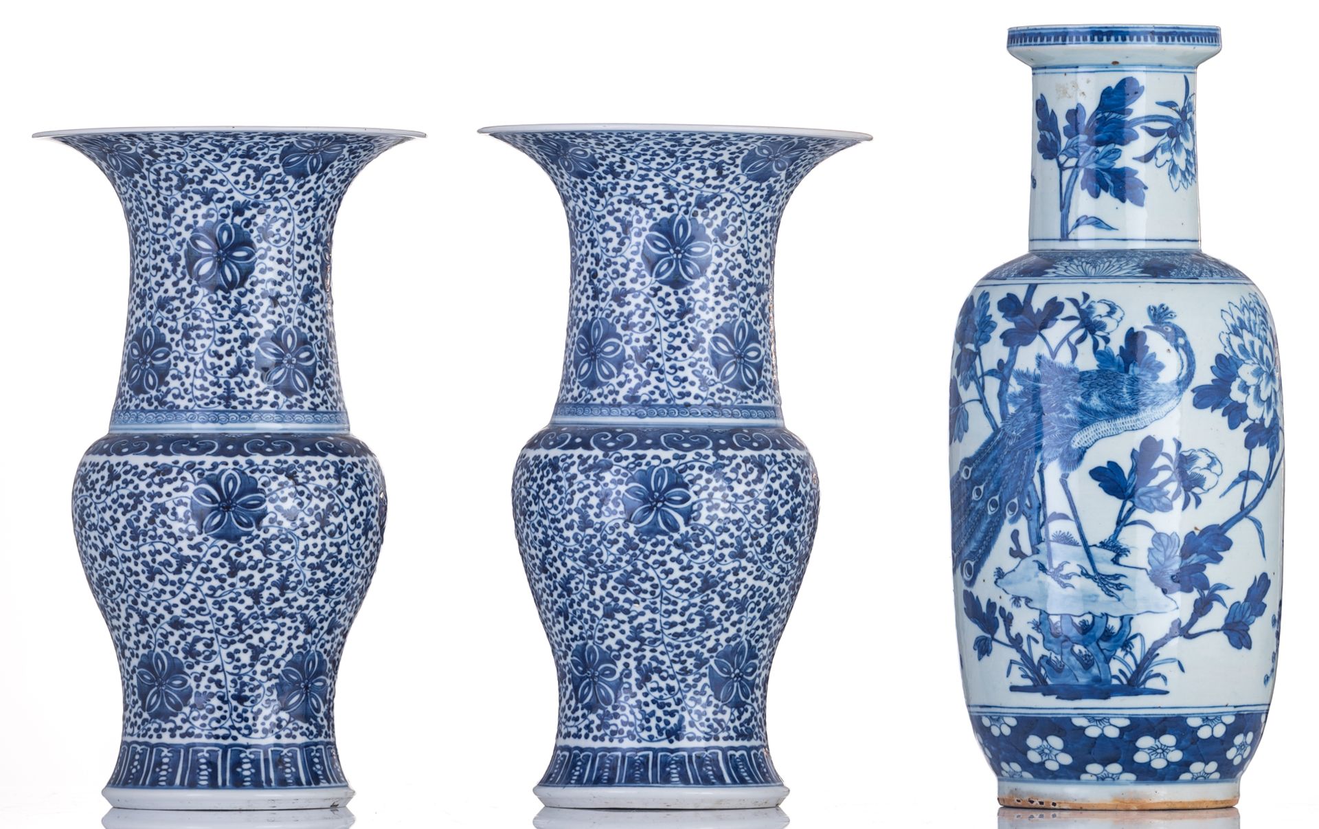 Two Chinese floral decorated baluster shaped vases, with a four character mark; added a ditto roulea - Image 3 of 8