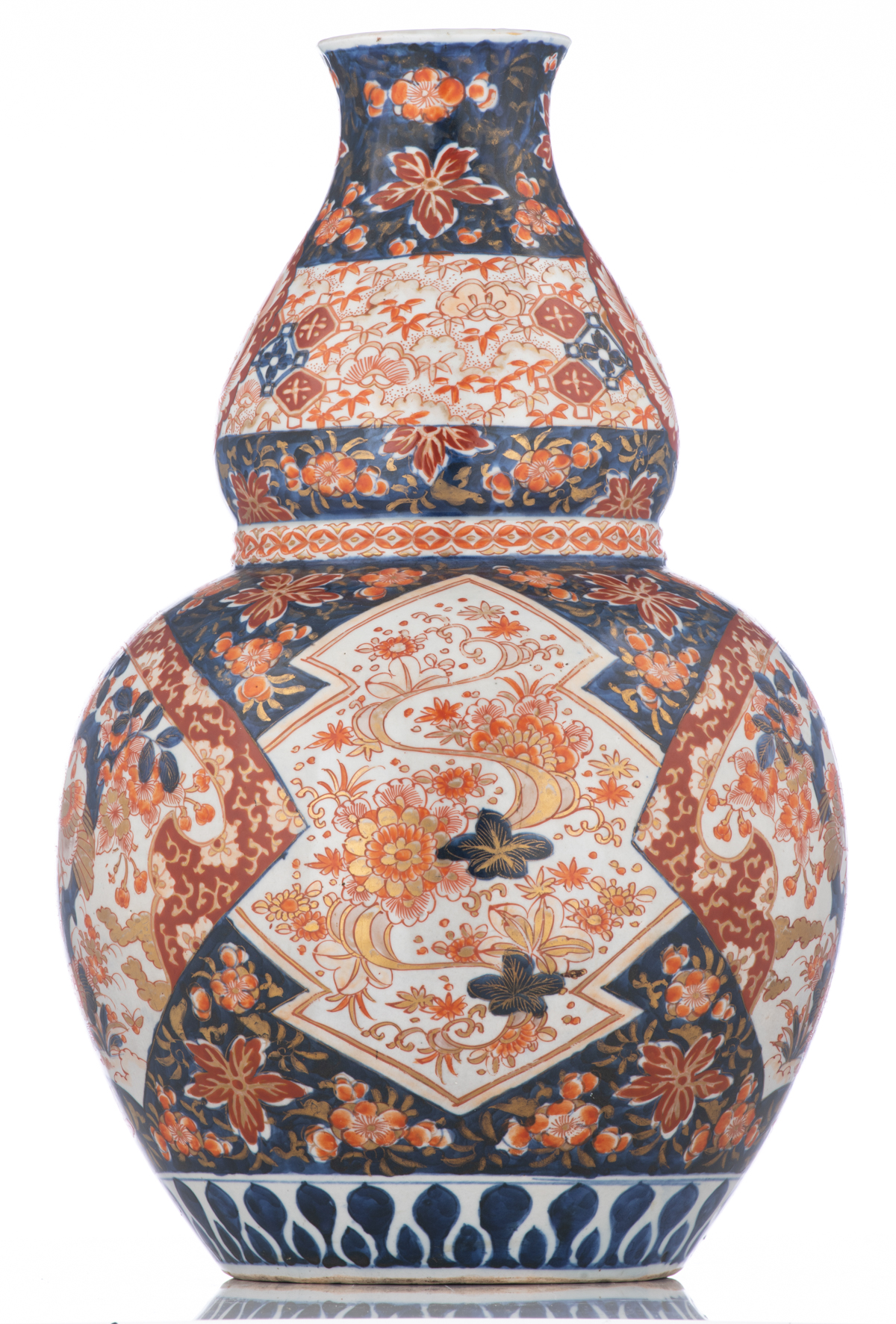 A Japanese Imari double gourd vase, decorated with birds on a flower branch, 19thC, H 46,5 cm - Image 2 of 6