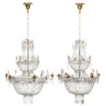 A pair of double sac-à-perles type chandeliers, H 85 cm - ø 65 cm