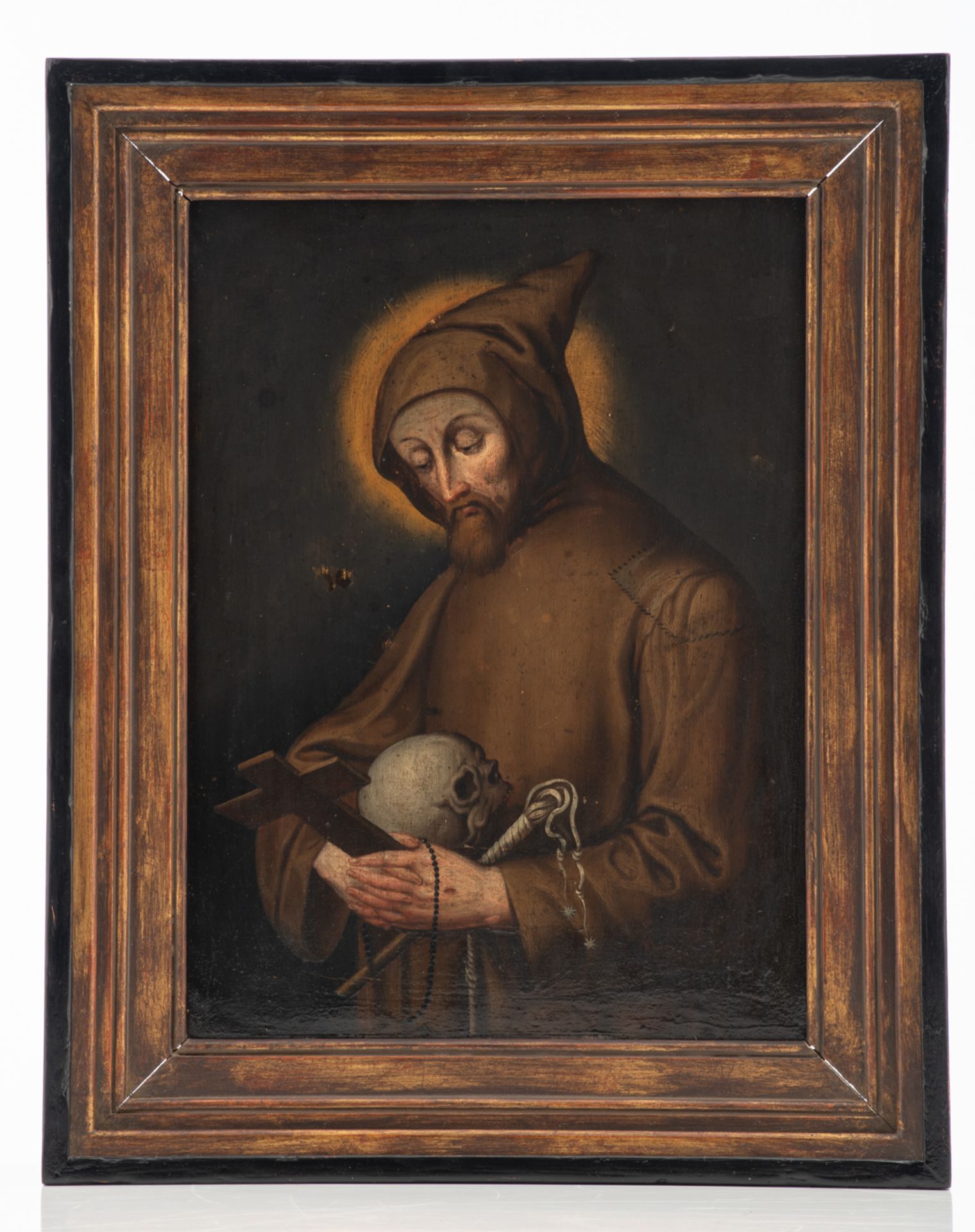 Unsigned, Saint Francis, oil on panel, early 17thC, 29,5 x 40 cm - Bild 2 aus 3