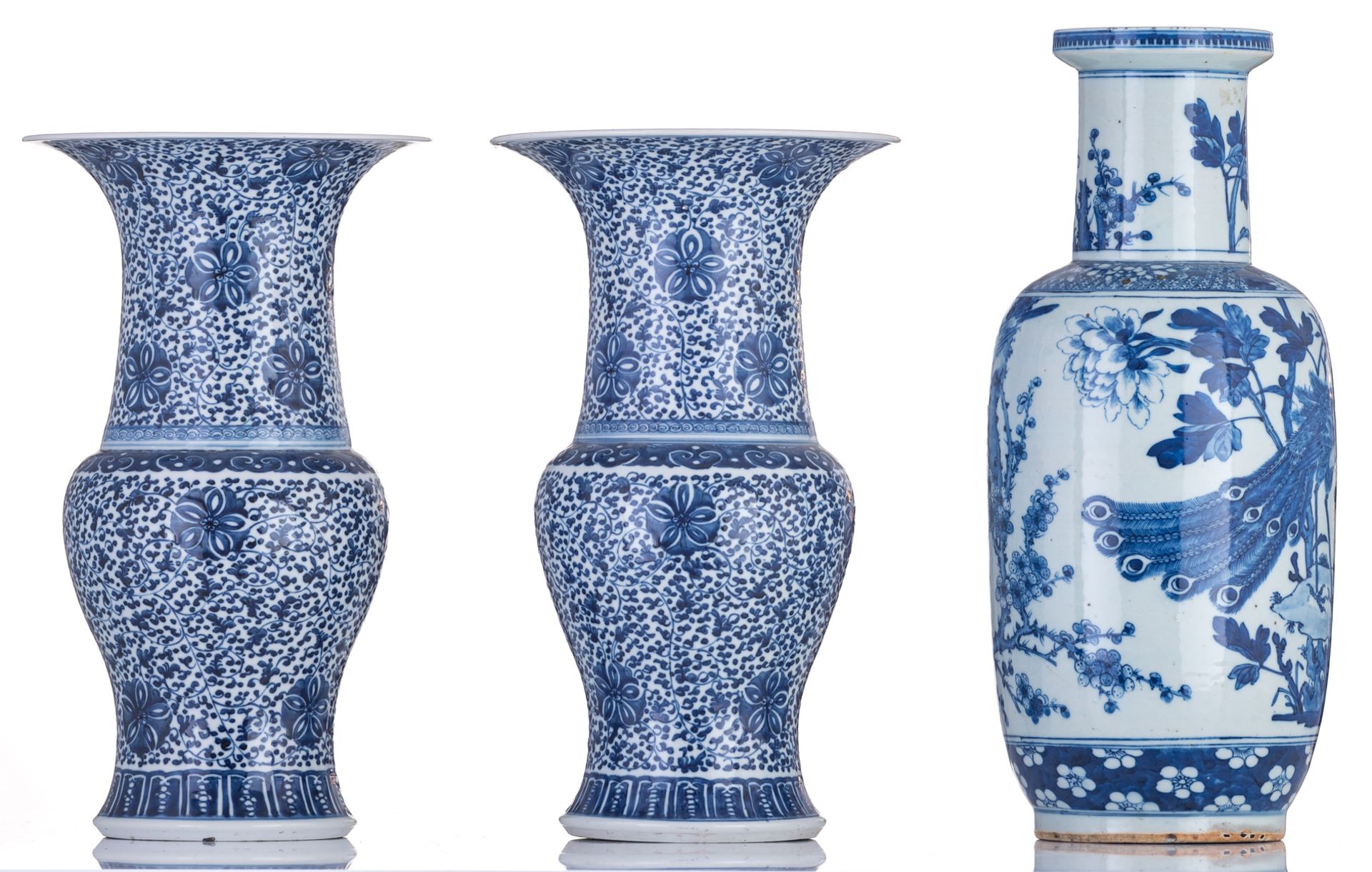 Two Chinese floral decorated baluster shaped vases, with a four character mark; added a ditto roulea - Image 2 of 8