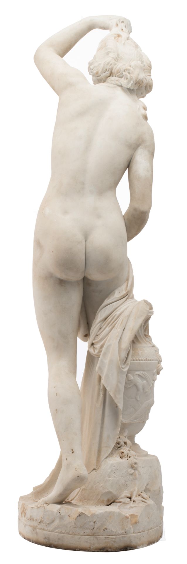 No visible signature, Venus bathing, white Carrara marble, H 152 cm - Bild 2 aus 2