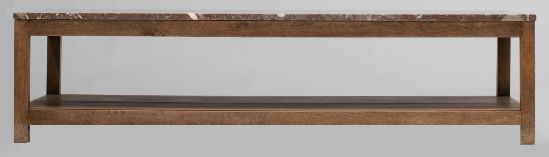 An oak coffee table with a rouge royale marble top, H 41 - W 161 - D 91 cm - Bild 3 aus 4