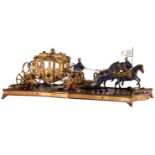 A royal carriage drawn by a pair of horses and accompanied by a banner-bearing rider, most probably