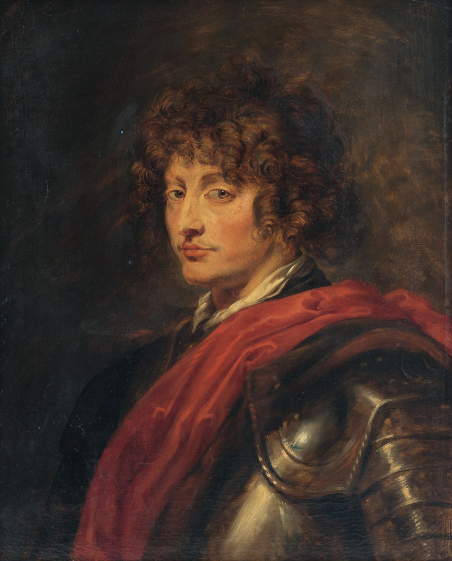 No visible signature, portrait of a noble man in armor, oil on canvas, 18thC, 59 x 72 cm