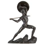 Muguet G., 'Le Héros' a Spartan warrior, dark patinated bronze, with a dedication, H 87 cm