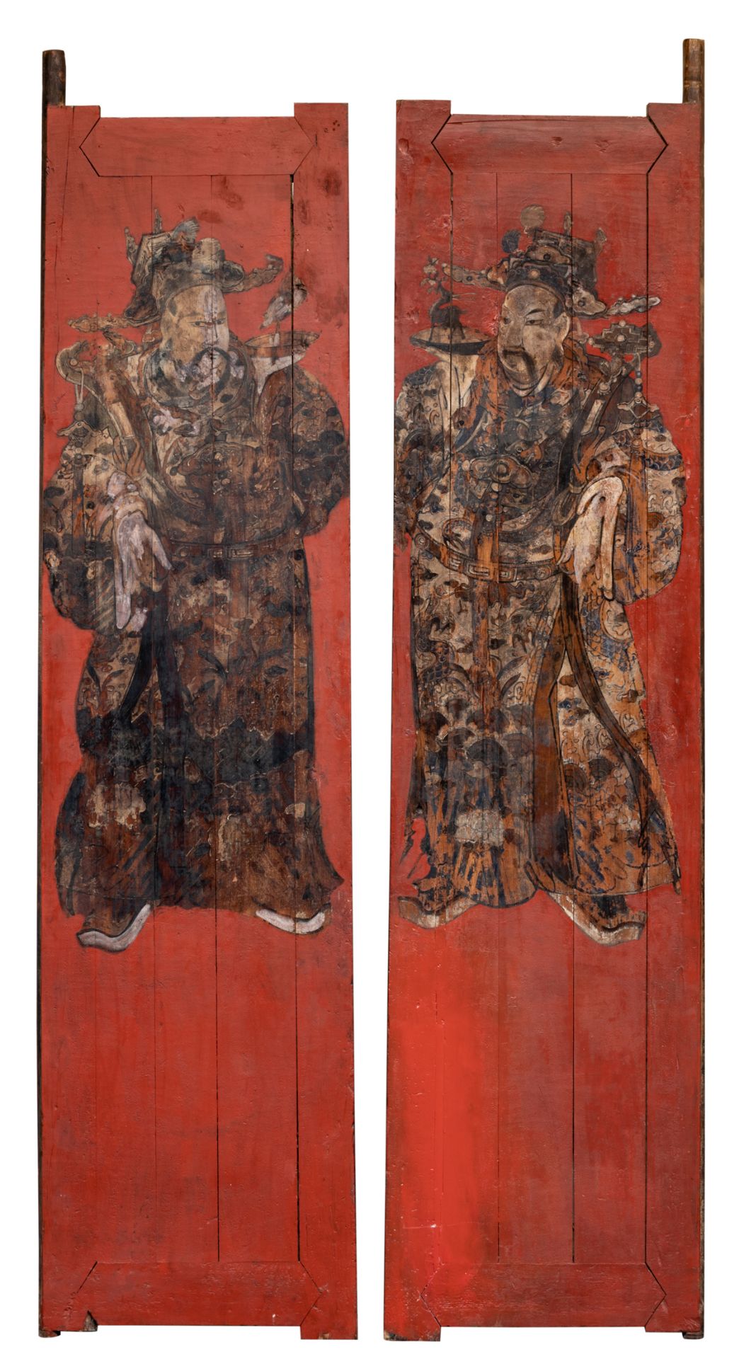 A pair of temple doors. Both doors are painted with civil door guardians, based on scholar-official - Bild 2 aus 3