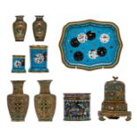 A lot of various Chinese cloisonné enamel and filigree ornamental miniature vases and boxes and cove