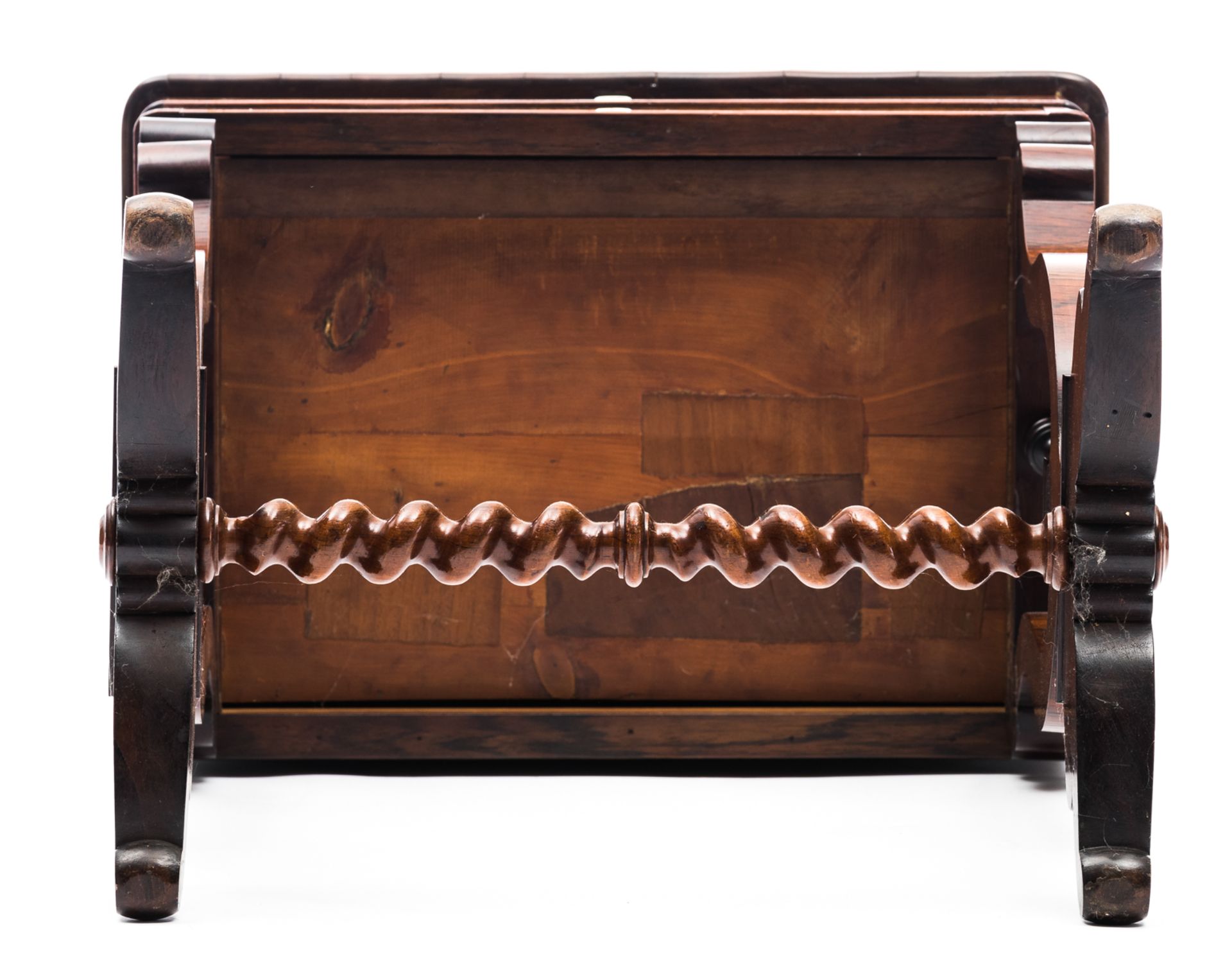 A rosewood veneered Biedermeier lady's needle working table, with bone escutcheons, inside the top w - Bild 8 aus 10