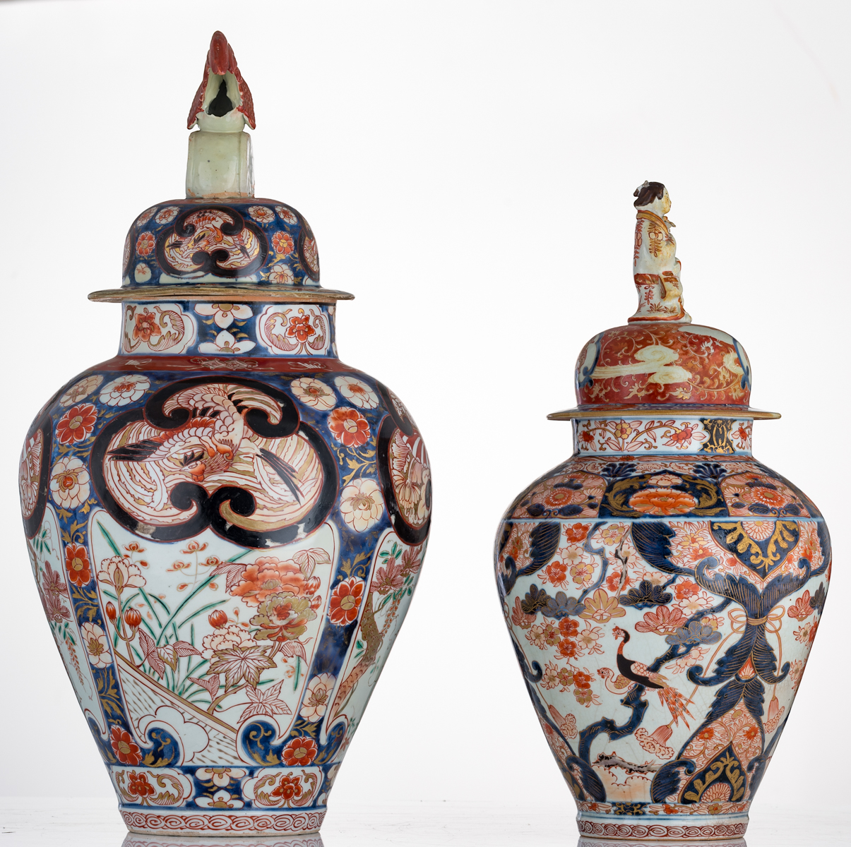 A Japanese Arita Imari covered jar, decorated with flower sprays and with panels, filled with wister - Image 4 of 6