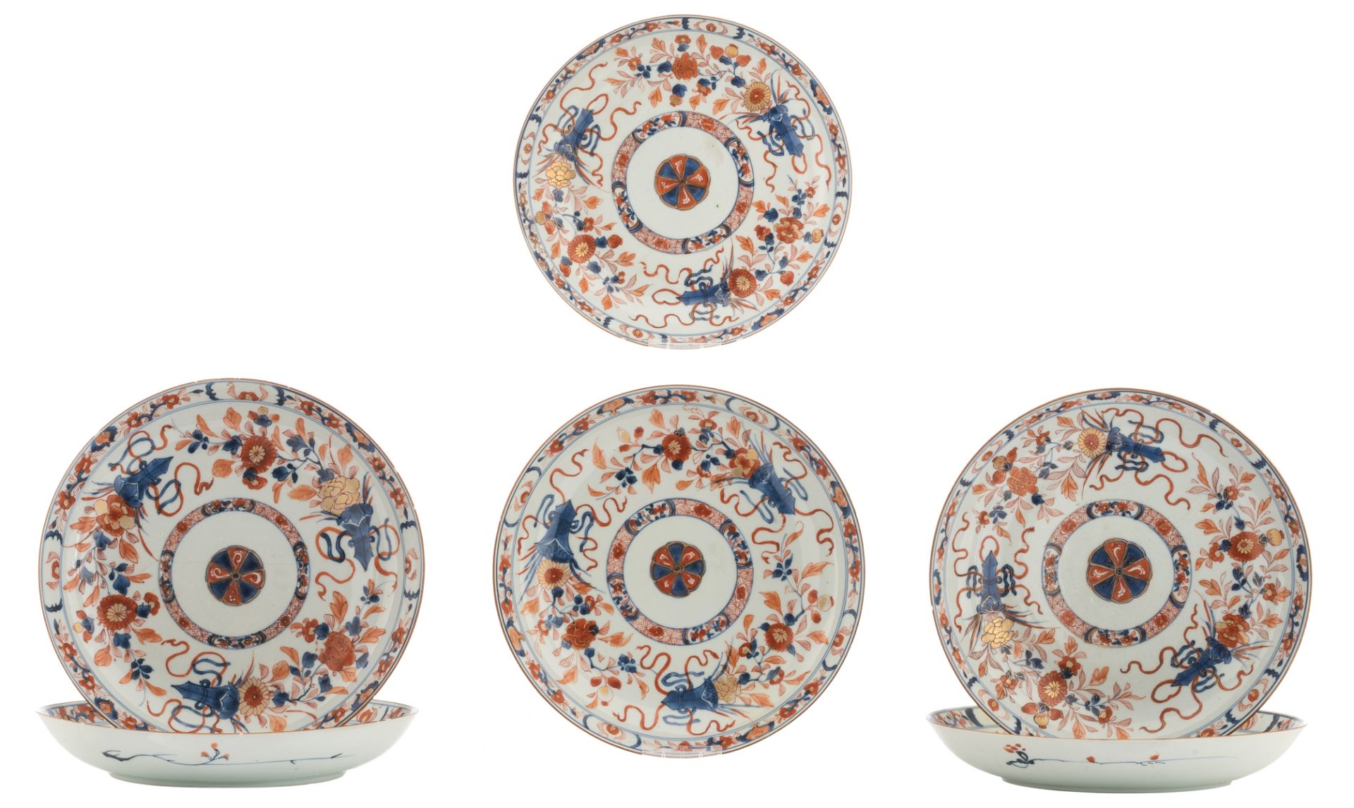 A lot of six large Chinese Imari porcelain saucers, decorated with flowering branches, 18thC, ø 28 c