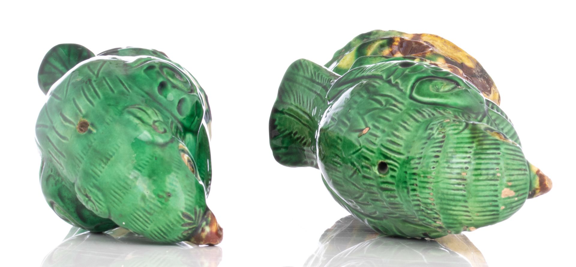 Two Chinese Qianlong type sancai glazed parrots, , H 23 - 24 cm - Image 6 of 7