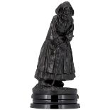 Nicot L., 'Vieille Bretonne', patinated bronze on a noir Belge base, dated 1910, H 41,5 (without bas