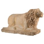 A marble lion, possibly Roman period, Tunisia, H 35 - W 77 - D 18 cm