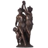 Levîque S., nymphs and a putto, patinated bronze, H 57 cm