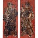 A pair of temple doors. Both doors are painted with civil door guardians, based on scholar-official