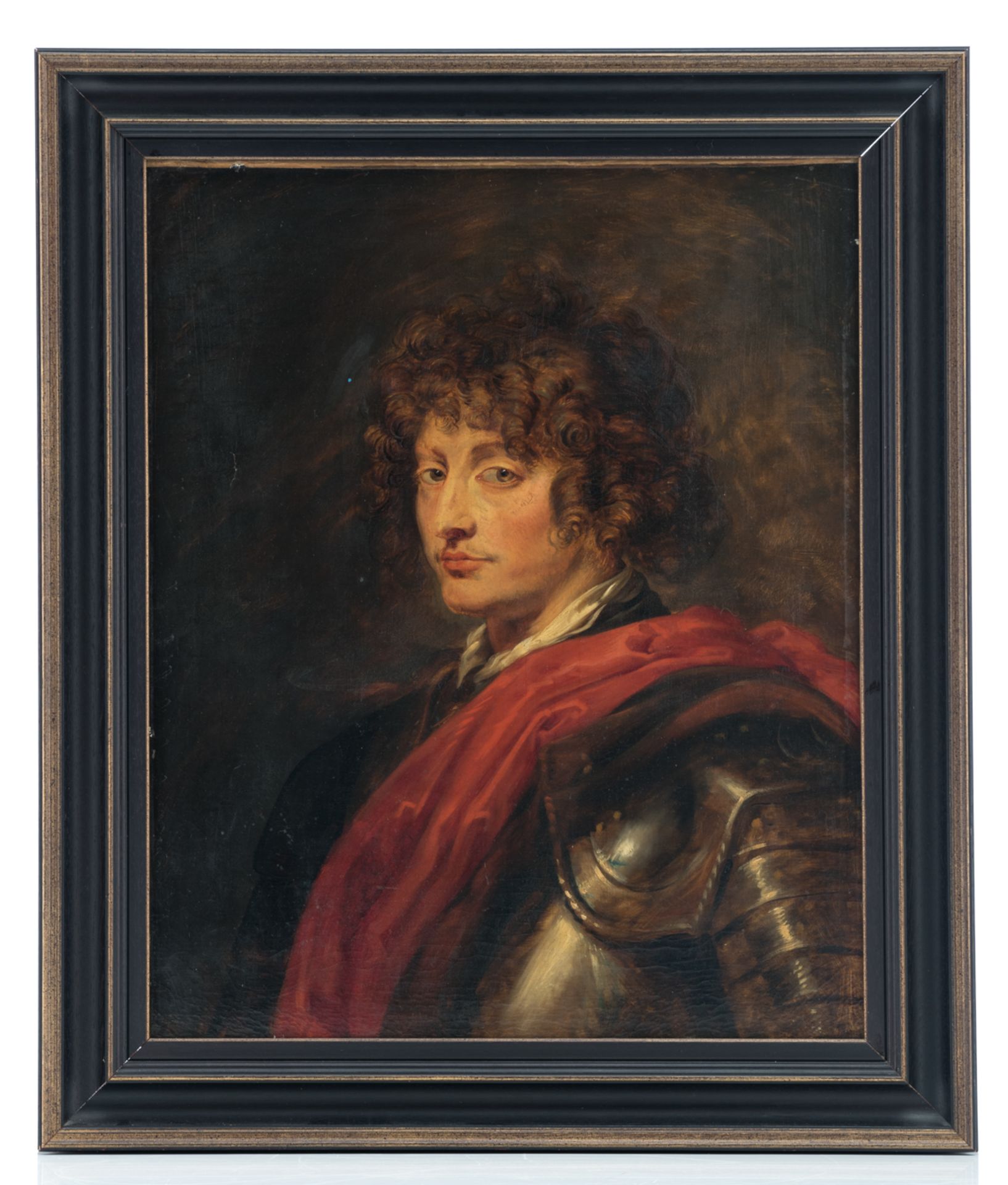 No visible signature, portrait of a noble man in armor, oil on canvas, 18thC, 59 x 72 cm - Bild 2 aus 3