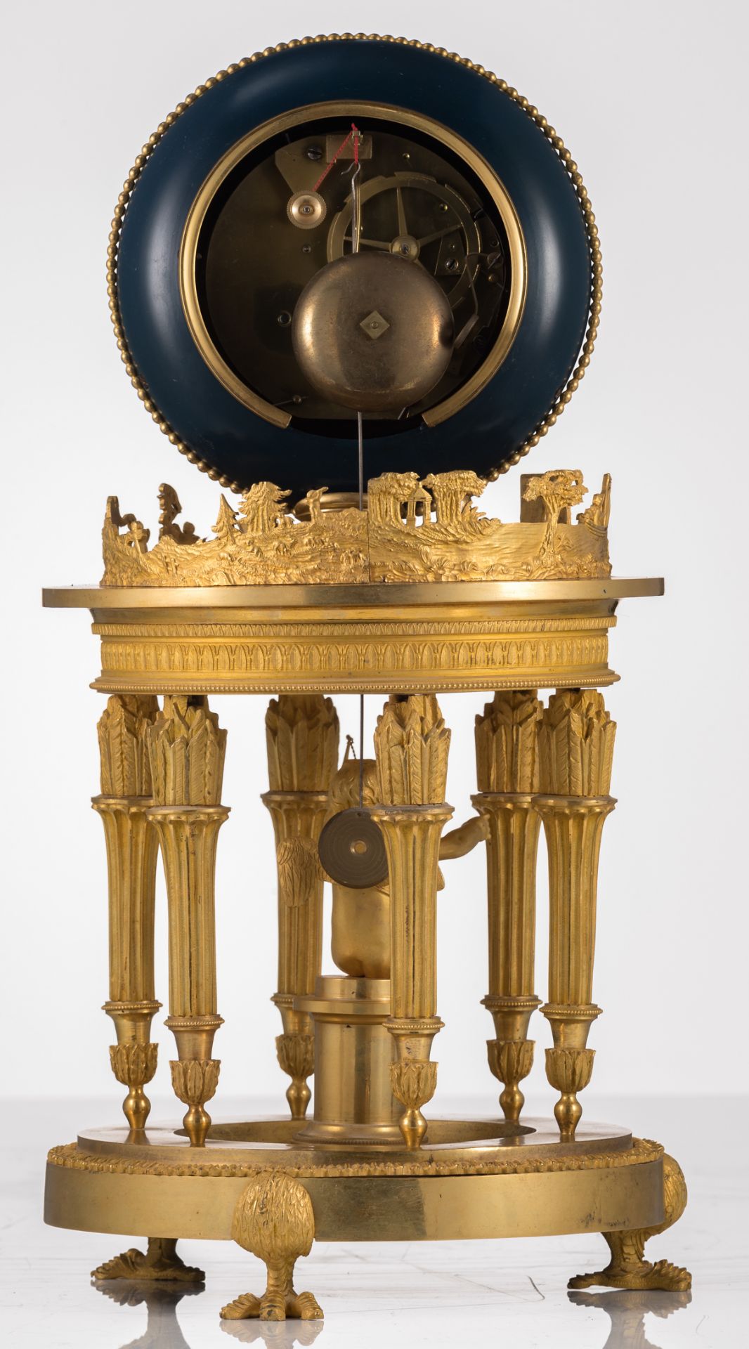 An exceptional gilt brass, bronze and enameld tin plate mantle clock, all around decorated with the - Image 2 of 2