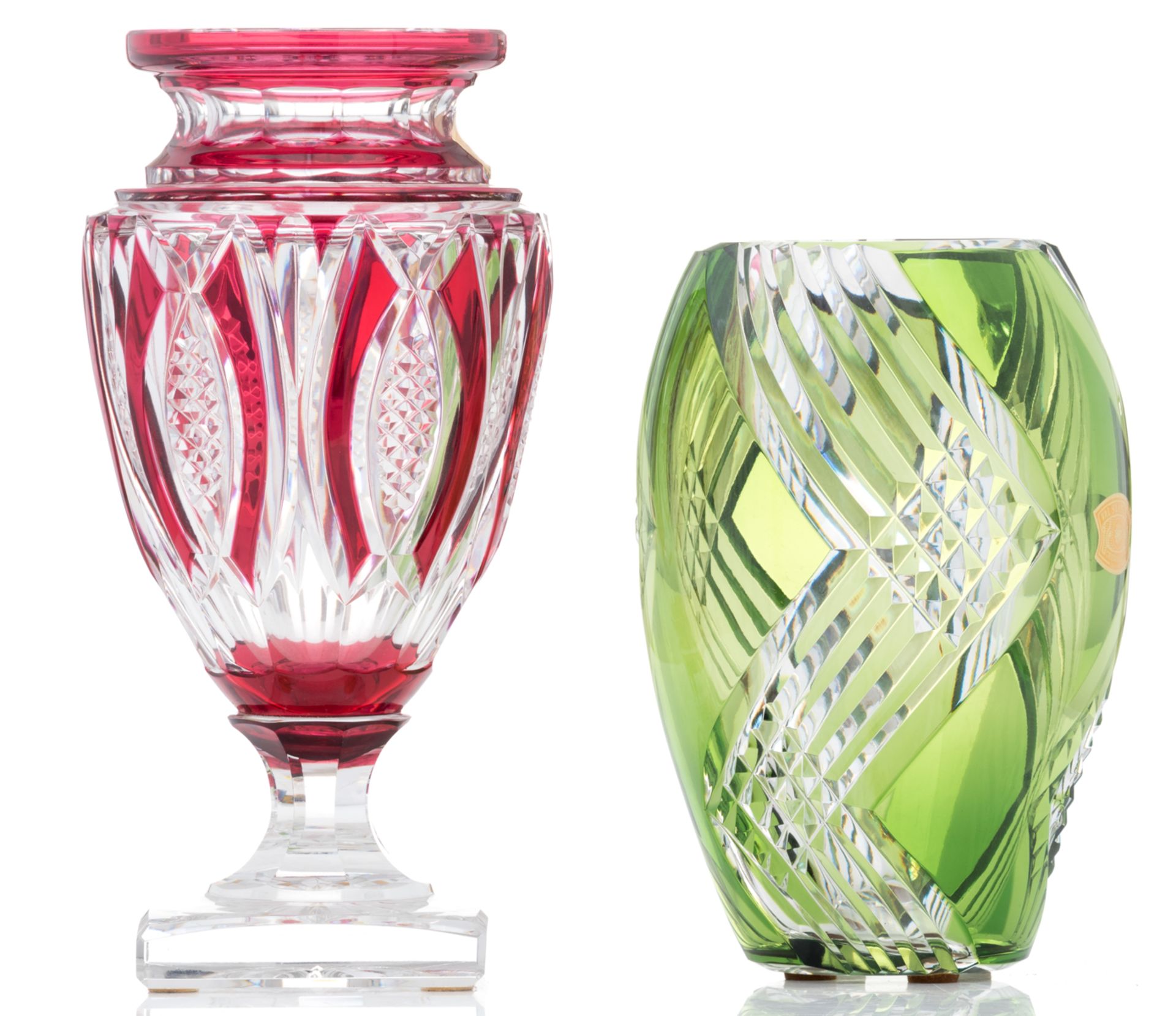Two Val-Saint-Lambert overlay crystal vases, H 24 - 31 cm - Image 4 of 8