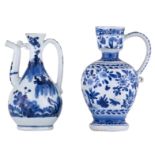 A lot of one Japanese Arita blue and white jug and one ditto ewer, Edo and period, H 18,5 - 20 cm