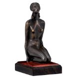 Sibylle May, a nude nymph, patinated and enamelled bronze on a makassar ebony base, casting mark 'la