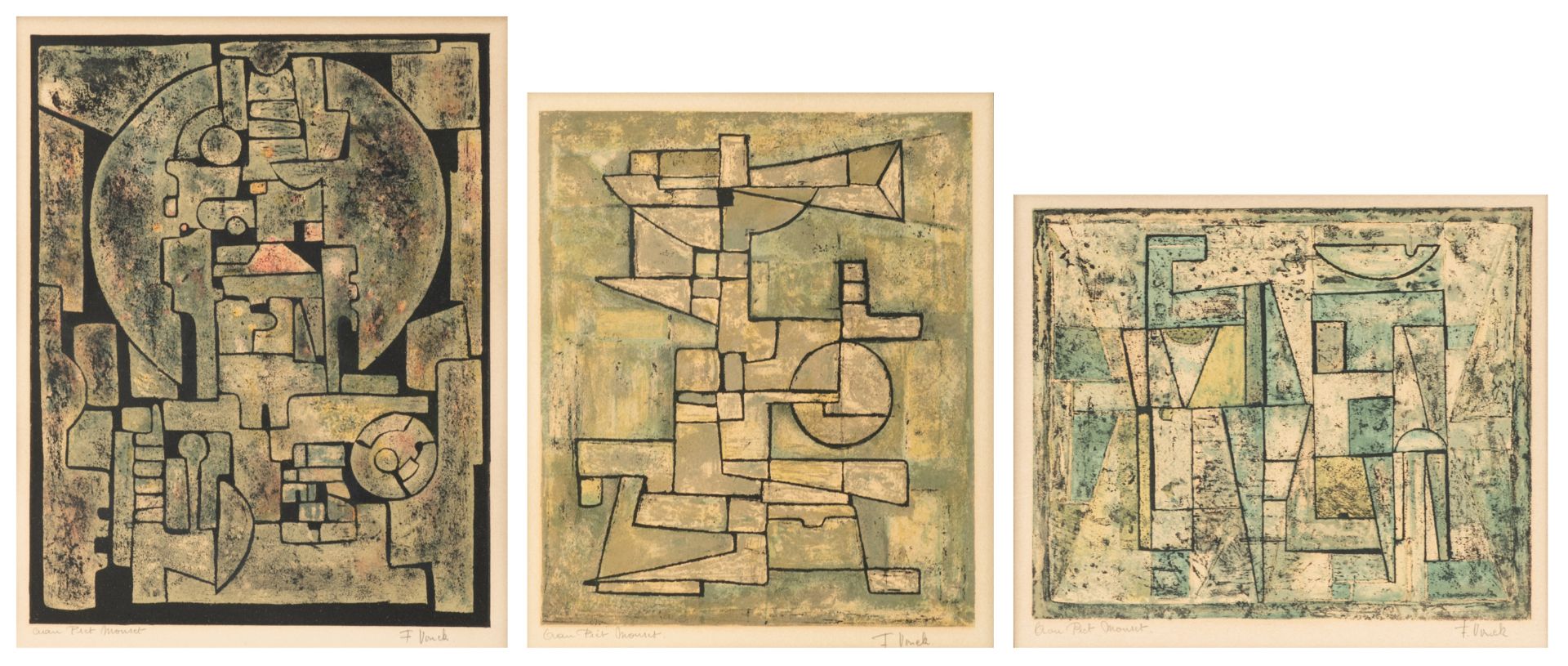 Vonck F., untitled, three lithographs, all of them dedicated 'aan Piet Monset', 26x33 / 23x28 / 24,5