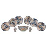 A lot of various Japanese Arita Imari items, consisting of one large bowl, six dishes and two covere