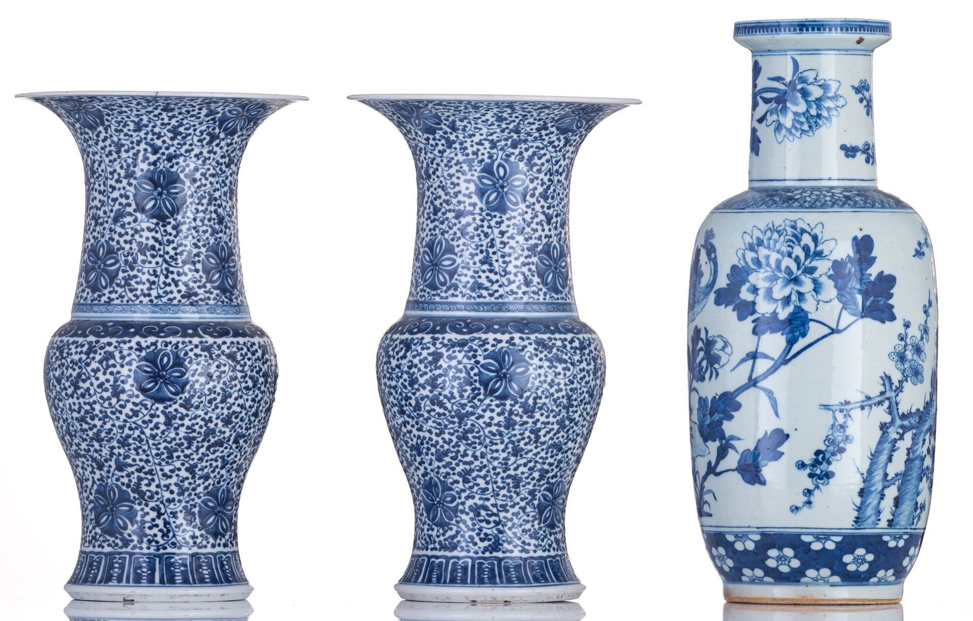 Two Chinese floral decorated baluster shaped vases, with a four character mark; added a ditto roulea - Image 4 of 8