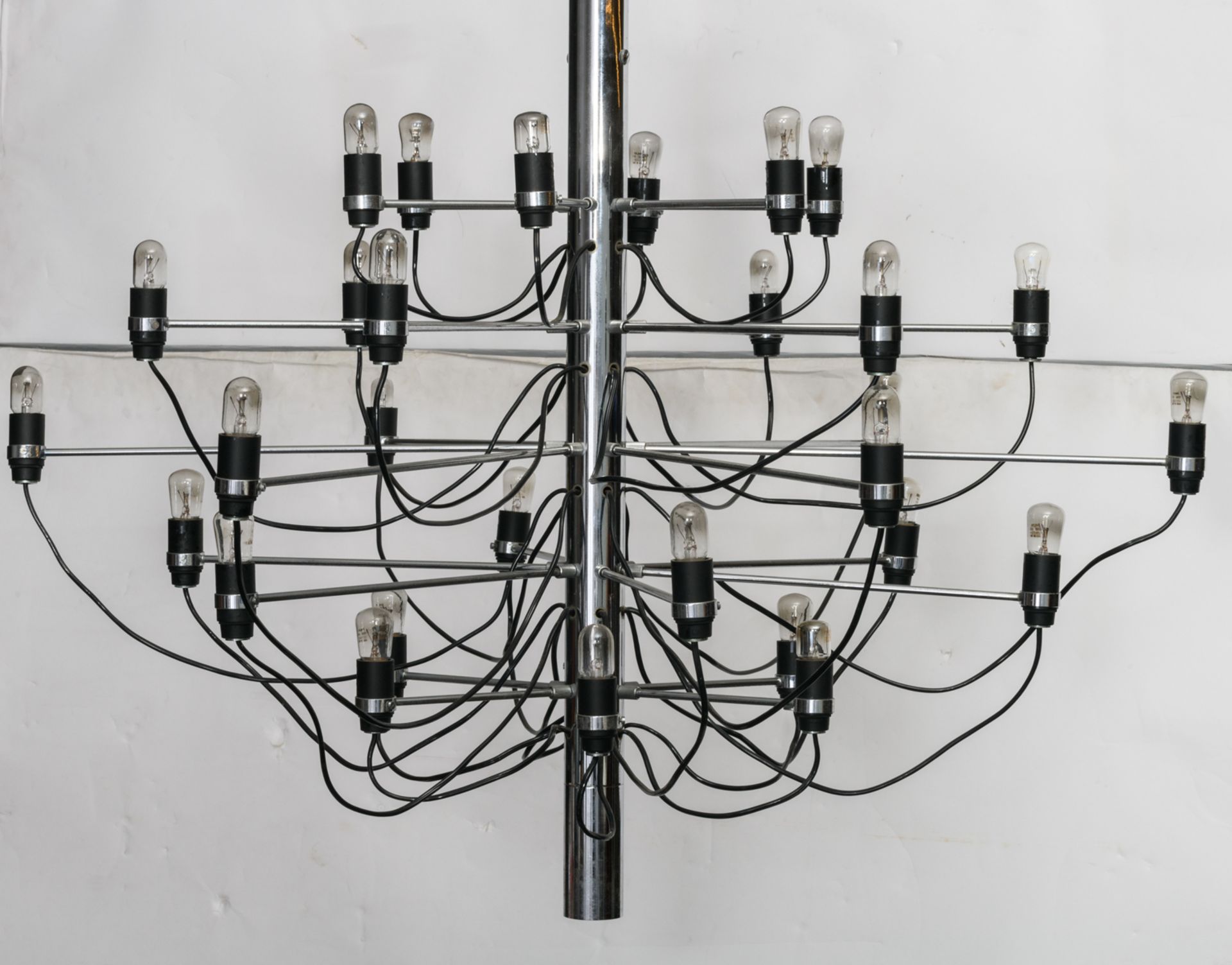A design chandelier by Gino Sarfatti, model 2097/30, Italy, chrome plated steel with bakelite socket - Image 3 of 7
