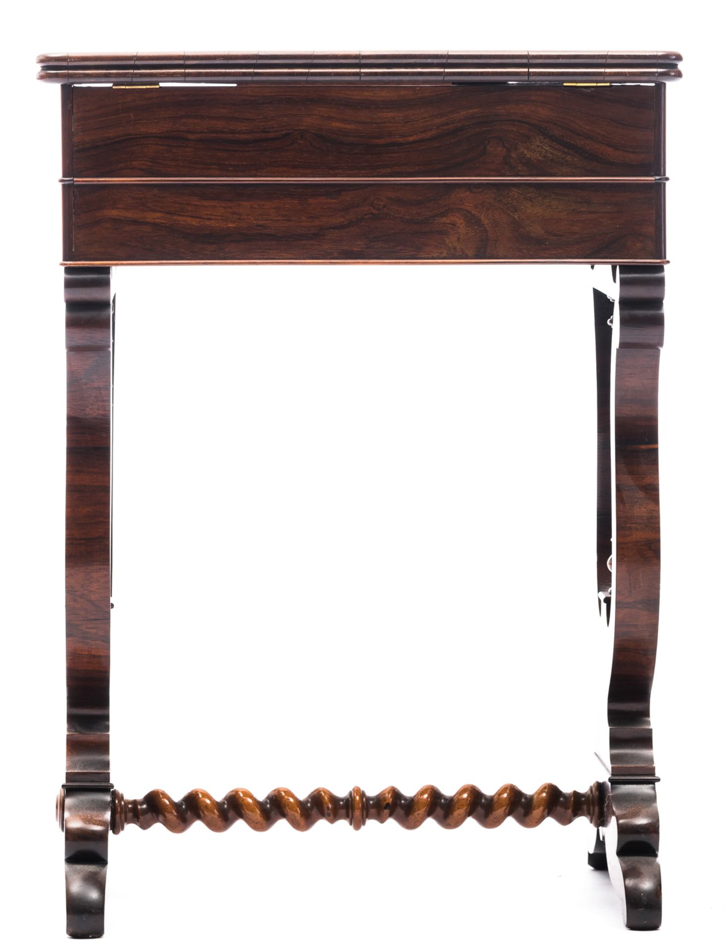 A rosewood veneered Biedermeier lady's needle working table, with bone escutcheons, inside the top w - Bild 4 aus 10