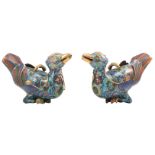 A pair of Chinese cloisonné enamel duck shaped incense burners, 20thC, H 19,5 - W 31 cm