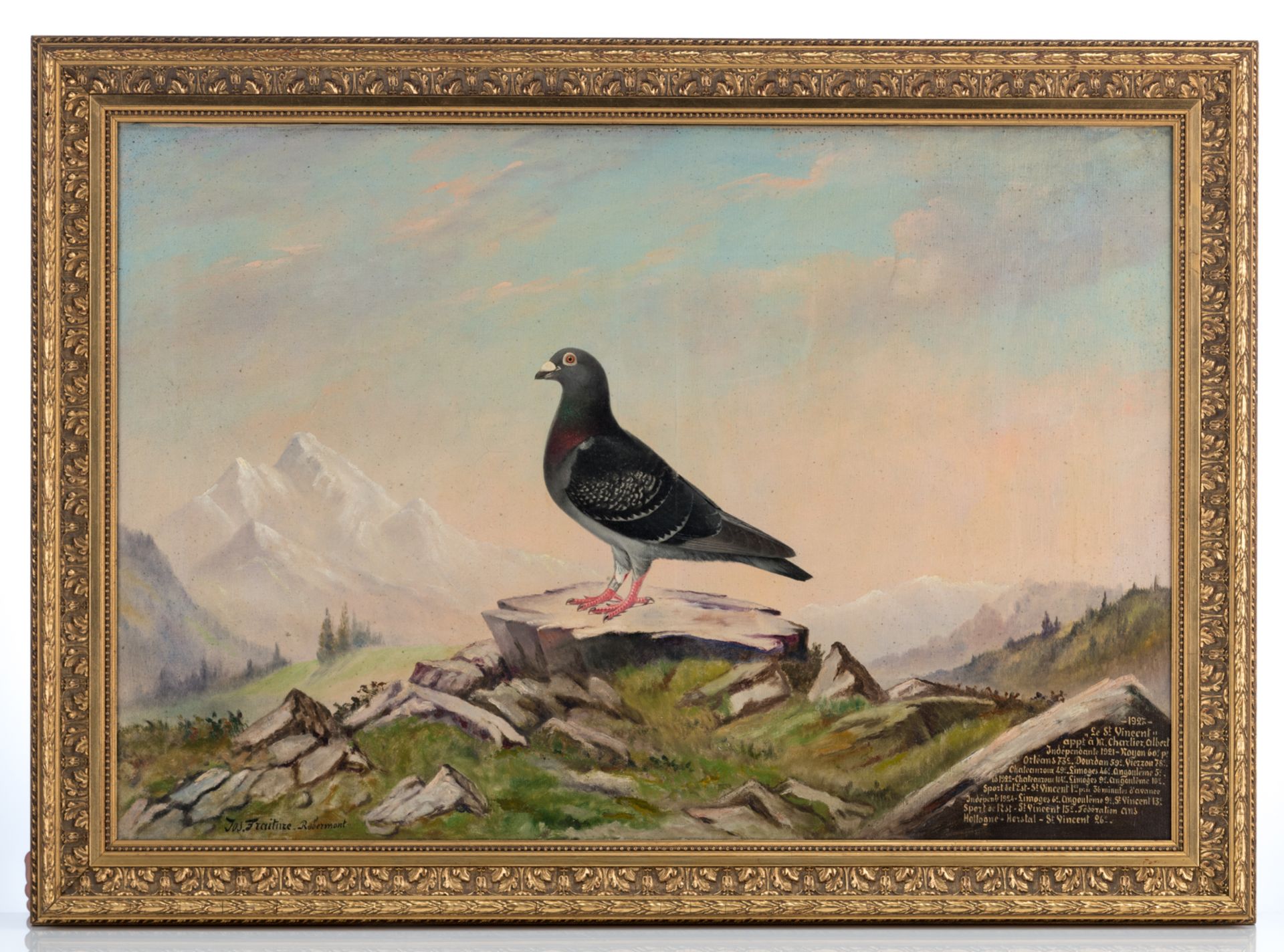 Fraiture J., 'Robermont' - the portrait of a prize pigeon, dated 1927, oil on canvas, 65 x 96 cm - Bild 2 aus 5