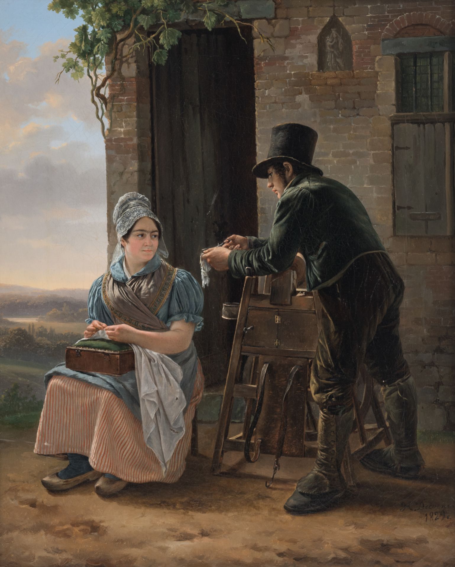 Decoene H., animated scene at the countryside, dated 1829, oil on canvas, 39 x 47 cm