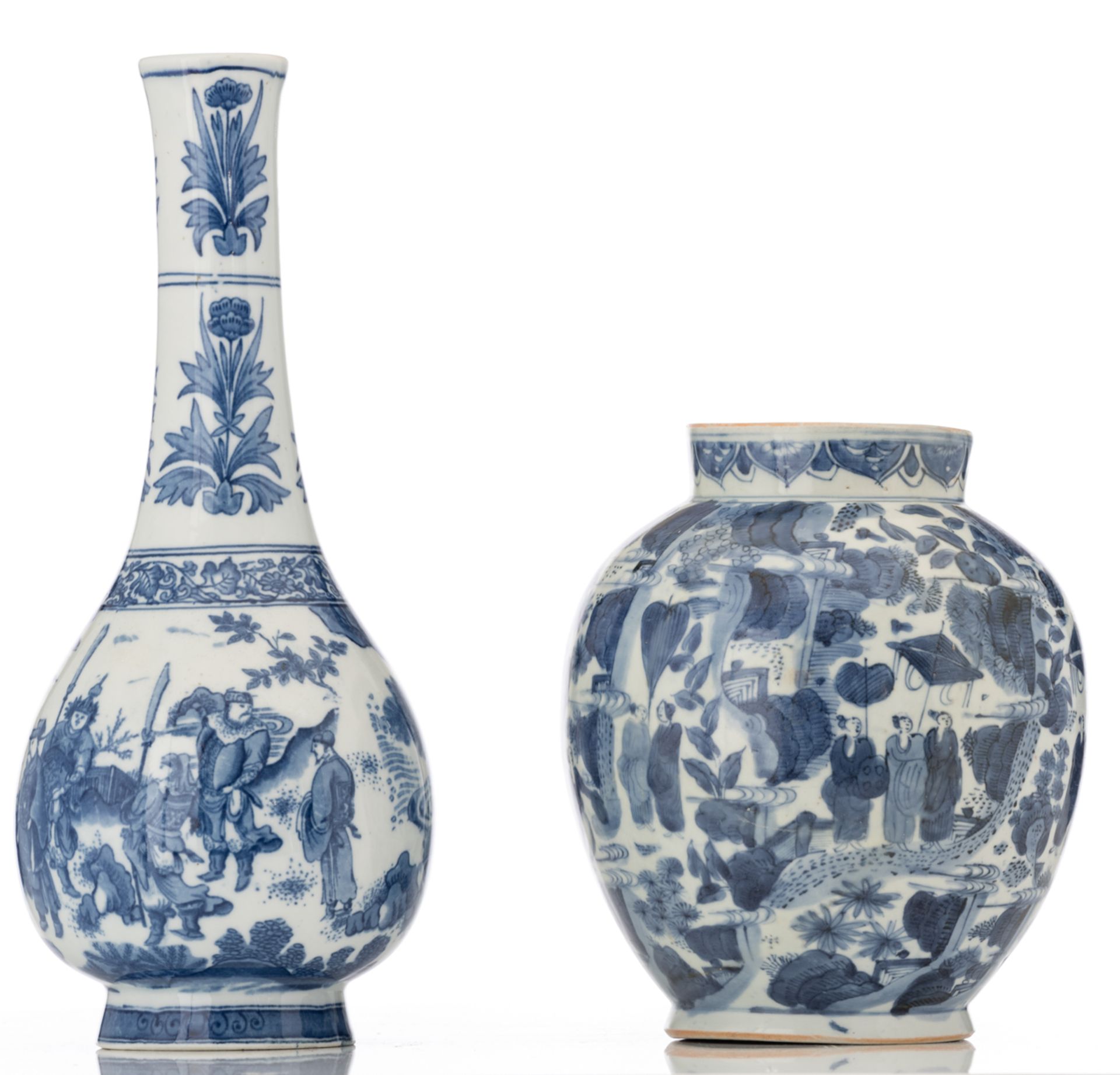 A Japanese Arita blue and white jar, decorated with figures in a Chinese style landscape, late 17 th - Image 4 of 6