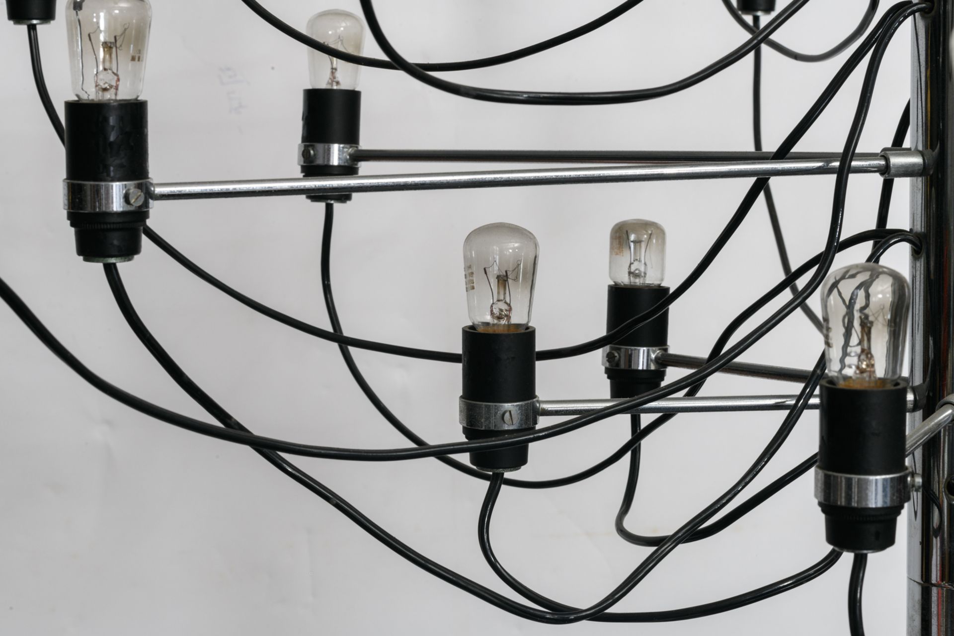 A design chandelier by Gino Sarfatti, model 2097/30, Italy, chrome plated steel with bakelite socket - Image 6 of 7