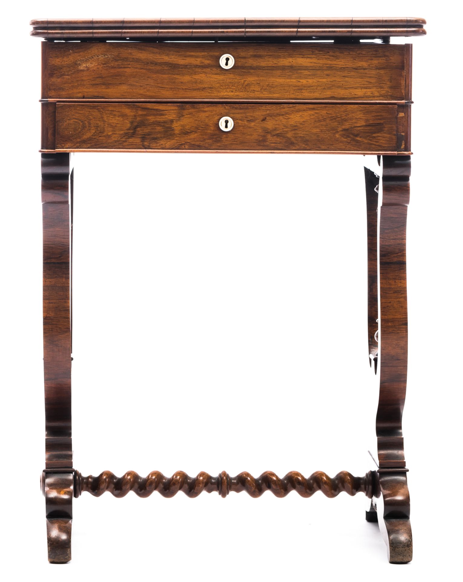 A rosewood veneered Biedermeier lady's needle working table, with bone escutcheons, inside the top w - Bild 2 aus 10