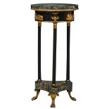 A neoclassical style tripod pedestal with gilt and patinated bronze mounts and a vert de mer marble,