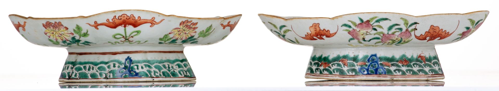 Two Chinese famille rose and polychrome footed plates, decorated with flowers, bats and auspicious s - Image 2 of 9